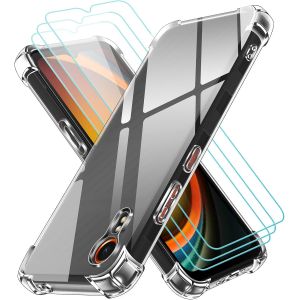 ELVORIX-4 en 1 Coque pour Samsung Galaxy Xcover 7 / Samsung Galaxy Xcover7 avec 3 Pi&egrave;ces Verre Tremp&eacute;, Ultra Transparent &Eacute;tui de Protection en Silicone Antichoc, Souple TPU Anti-Rayures Bumper Housse - Neuf