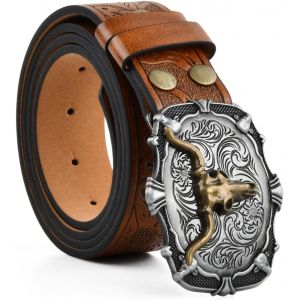 Kalanka-Ceinture Western En Cuir Pour Homme, Ceinture &Agrave; Boucle De Cow-Boy En Cuir Occidental Ceinture &Agrave; Boucle Florale Grav&eacute;e Longhorn Bull Pour Hommes Jeans &Agrave; Boucle Florale Grav&eacute;e - Neuf