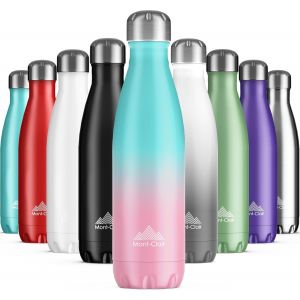 Gourde Isotherme - Bouteille Isotherme Sans Bpa - Gourde Inox 500ml, 24h Froid & 12h Chaud - Bouteille D'eau En Acier - 500ml, Cyan Et Rose - Neuf