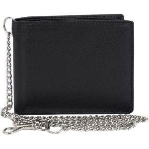 Petit Portefeuille Biker Avec Chaine Et S&eacute;curis&eacute; Protection Rfid Blocage Avec Bo&icirc;te &Agrave; Cadeau , Cuir V&eacute;ritable, Noir - Neuf