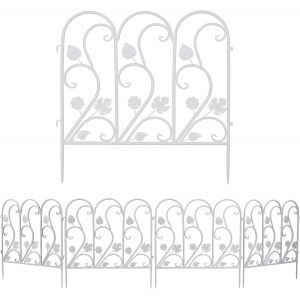 Mevronisshop-Unho Cl&ocirc;ture Jardin Ext&eacute;rieur En M&eacute;tal: Lot De 5 Barri&egrave;re Jardin D&eacute;corative Bordure Parisienne Blanche De Pelouse Grillage Avec Motif Paysage - 60x62 Cm - Neuf