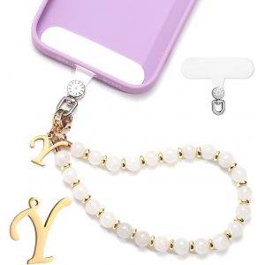 Kal-Jeu Bracelet De Téléphone Perles, Charme De Téléphone Initiales Dragonne De Téléphone Avec Patch Pour Lanière De Téléphone Mains Libres Bracelet De Téléphone Pour Femmes Filles - Neuf