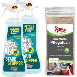 Bouchon anti-poussière-Jusqu'à 7 jours de moins de poussière-Nettoyant universel-Pour meubles et surfaces sujettes à la poussière-2 x 500 ml avec chiffon en coton-Fabriqué en - Neuf
