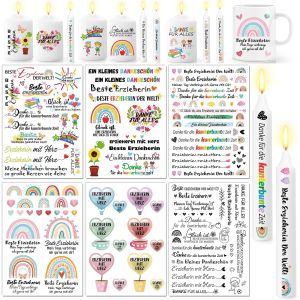 Eryi-6 Feuillescadeau D'adieu Éducateur Tatouage Bougie, Feuille De Tatouage Éducateur Diy, Feuille D'eau Décoration Bougie Éducateur Avec C?ur Autocollant Bougie - Neuf