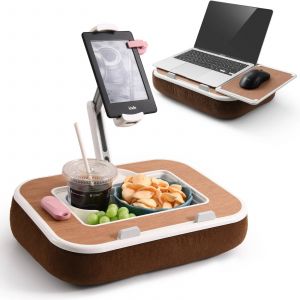 Support D'Oreiller Pour Tablette Eary,Support Pour Ipad,Ordinateur Portable,Avec Bol De Collation,Pour Lit,Canap&eacute;,Inclinable,360 &deg; Clip Rotatif Pour 4,7-13 Pouces.Brown. - Neuf