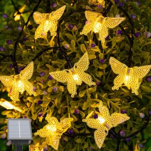 Kalanka-Guirlande Lumineuse Solaire , Motif Papillon, 5 M, 20 Led, R&eacute;sistante Aux Intemp&eacute;ries, Minuterie, 8 Modes, &Eacute;tanche Ip65, Jardin, Balcon, Terrasse, F&ecirc;tes - Neuf