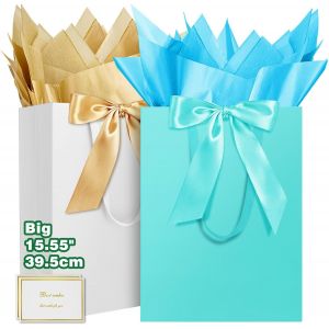 Grand Sac Cadeau, 15.55"" Papier Emballage Cadeau Anniversaire, Carré Pochette Cadeau Ggrand Format Enfant 39.5 * 30 * 12cm Avec 1 Cartes 1 Mouchoirs Pour Fête D'anniversaire 2 Pièces H - Neuf