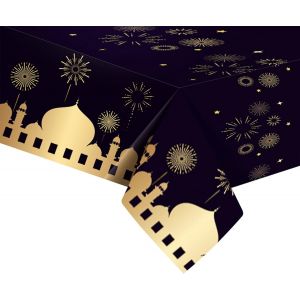 Noir Nappe Aïd Mubarak,130x220cm Ramadan Mubarak Nappe,Grande Nappe Plastique,Nappe De Table Rectangulaire Imperméable Pour L'aïd Ramadan Mubarak,Lune Etoile Décorations De Fête Musulmane - Neuf