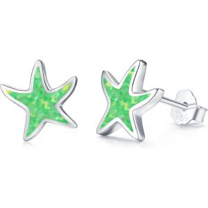 Chenquansarl-Boucles D'oreilles Étoile De Mer Pour Femme En Argent Sterling 925 Avec Opale Hypoallergénique - Boucles D'oreilles Pour La Plage Et La Fête Des Mères - Cadeau De Saint-Valentin Pour Fem - Neuf
