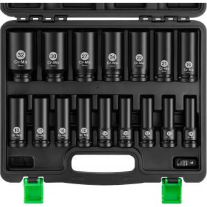Ulteronixshop-Coffret de 17 Pi&egrave;ces 1/2"" Douilles &agrave; Chocs 10-32 mm, Jeu de 16 Douille Longue Hexagonales CR-Mo Avec Adaptateur 3/8"" &agrave; 1/2""(17tlg, 10-32mm) - Neuf
