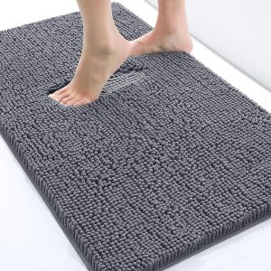 KAL-Tapis De Bain Antiderapant,Tapis Salle De Bain En Microfibre Chenille Douce,Tapis De Bain Absorbant,Lavable En Machine - - 40 X 60 Cm - Gris Foncé - Neuf