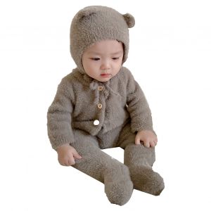 Combinaison Bebe Ours Mignonne, Douce Et Chaude, A Capuche, Pour L'automne Et L'exterieur, Grise, 80 Cm - Neuf