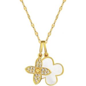 Kal-Collier Pour Femme Collier Tr&egrave;fle &Agrave; Quatre Feuilles Pendentif Tr&egrave;fle Cha&icirc;ne En Cristal Acier Inoxydable Double Face Tr&egrave;fle &Agrave; Quatre Feuilles Zircon Incrust&eacute; Lucky Bijoux Cadeaux Pour Soeurs - Neuf