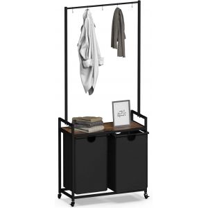 Panier à linge à 2 compartiments, panier à linge avec plateau de rangement et sacs extractibles, chariot à linge avec roulettes, sac à linge en tissu Oxford, cadre en métal, pour buanderie, - Neuf