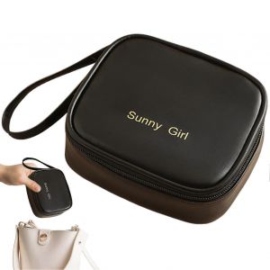 Serviette Hygi&eacute;nique Sac De Rangement, Portable De Cuir D'unit&eacute; Centrale De Tampon Et De La P&eacute;riode Tampon De Sac De Tirette, Menstruel Oreiller Titulaire En Noir - Neuf