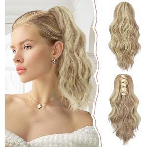 Court Ondul&eacute;e Extension De Queue De Cheval Pince 35cm Queue De Cheval Extension Synth&eacute;tiques Postiche Pince &Agrave; Griffe Boucl&eacute;s Cheveux Queue De Cheval D'aspect Naturel Pour Femme,Blond - Neuf