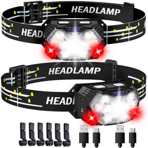 Lampe Frontale Led Rechargeable,5000 Lumens,9 Led,Fonctionne Avec Piles,Avec Lumi&egrave;re Rouge Et Capteur De Mouvement,7 Modes D'&eacute;clairage,&Eacute;tanche Ipx6, L'entretien, La P&ecirc;che (2) - Neuf