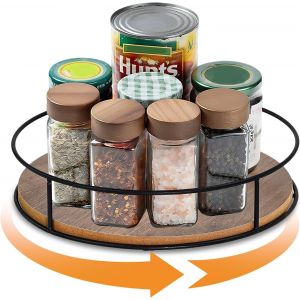 Plateau Tournant Bois 22,8 Cm,Porte &Eacute;pices Cuisine Rotatif &Agrave; 360&deg;,Rangement &Eacute;pices Bois Rond,Plateau Tournant Meuble De Cuisine Antid&eacute;rapant,Pour Placard Table Chambre Salle De Bain - Neuf
