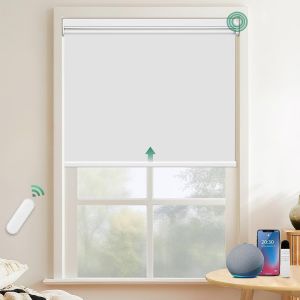 Stores Enrouleur Occultant Électriques Avec Ou Sans Perçage, Avec Moteur & Télécommande, Pour Fenêtre Ou Porte, 100% Protection Solaire, Blanc 90 X 110 Cm (L X L) - Neuf