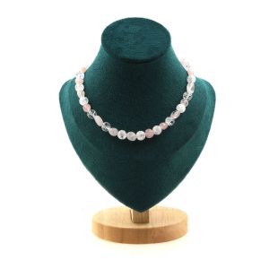 Collier Perles Quartz Rose Du Br&eacute;sil + Quartz Craquel&eacute; Du Br&eacute;sil 8 Mm Collier Femmes, Hommes. Taille Personnalisable. - Neuf