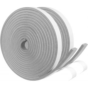 Joint Isolation pour Porte Fenêtre,Joint Adhésif en Mousse Caoutchouc,2 Rouleaux 12mm(l) x6mm(H) x5m(L),Résistant aux Intempéries,Anti-Collision,Isolation,Gris - Neuf