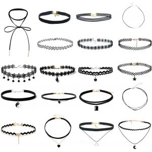 Kal-19 Pièces Choker Ras De Cou Femme,Choker Femme Ras De Cou Velours Gothiques Tatouage, Lace Collier Ras De Cou Femme Longueur Réglable Pour Femmes Et Adolescentes - Neuf
