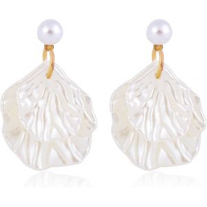 Kal-Boucles D'oreilles Coquillage Blanc Pour Femme, Boucles D'oreilles Pendantes En Perles Bijoux Coquillage Légers Fêtes Mariages Vacances D'été Occasions Spéciales - Neuf