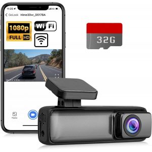 Dashcam Voiture WiFi avec Carte SD 32 GB Camera Voiture HD 1080P Grand Angle 160&deg; Ouverture F1.8 WDR Enregistrement en Boucle Mode Parking 24h Dashcam avec C&acirc;ble d'alimentation USB - Neuf