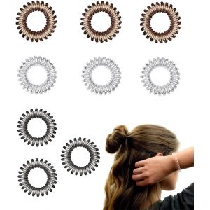 Lot De 9 &Eacute;lastiques &Agrave; Cheveux En Spirale En Plastique, Pour Queue De Cheval, Cordon T&eacute;l&eacute;phonique, Sans Dommages Pour Filles Et Femmes Avec Des Cheveux &Eacute;pais - Neuf