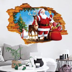 Stickers muraux de Noël 3D, Stickers muraux Père Noël, Stickers muraux amovibles, Décoration de Noël, Stickers de Noël pour murs, fenêtres, sol, plafond, verre - Neuf