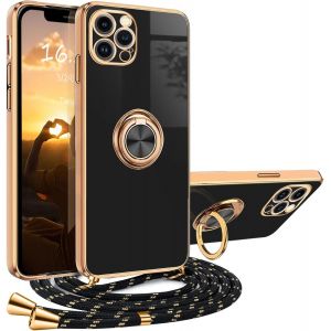 Kal-Coque Pour Iphone 11 Pro Avec Cordon Et Anneau Antichoc Magnétique - Housse Avec Collier Silicone Lanyard Réglable - Case Avec Support - Neuf