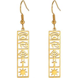 Kal-Boucles D'oreilles Pendantes Égyptiennes Pour Femme En Acier Inoxydable Avec Croix Ankh ?il D'horus -Amulette Pyramide Égyptienne -Bijoux Cadeaux - Neuf