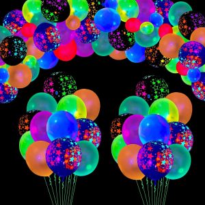 CAUC-Paquet de 109 Ballons N&eacute;ons UV Ballons Lumineux Ballons de Baudruche Phosphorescents Ballons de Baudruche en Latex Avec &eacute;toiles Fluorescentes et R&eacute;actives &agrave; la Lumi&egrave;re Noire Fournitures de F&ecirc;te - Neuf