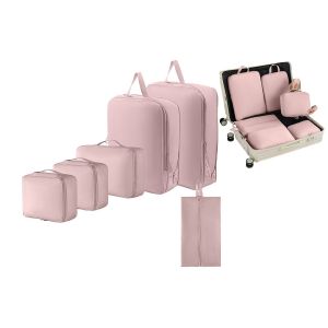 Ensemble de 6 cubes de rangement de voyage - Sacs de rangement l&eacute;gers pour valise - Rose - Neuf