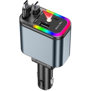 JGD-R&eacute;tractable Chargeur Voiture, 5 en 1 Chargeur Voiture Retractable Allume Cigare USB C avec Projection d'&eacute;toiles, c&acirc;ble de Charge USB de Voiture (C+L) pour iPhone/Samsung Galaxy/Hua Wei/Tablet - Neuf