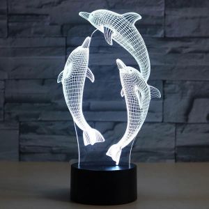 Animaux Dauphin Veilleuse Lampe 3D Illusion pour Enfants,7 Couleurs USB Touches Lampes de Bureau,Lampes de Décoration Chambre d'Enfants - Neuf