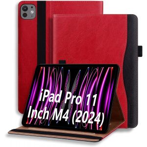 Kal-Coque Pour Ipad Pro 11 (2022/2021/2020/2018) Tablette Housse De Protection Étui Pencil Holder Support Avec Auto Schlaf/Aufwach En Cuir Pu Pour Ipad Pro 11(4e/3e/2e/1e Génération) Rouge - Neuf