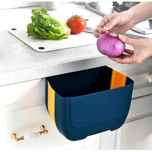 Mini poubelle pour porte de placard de cuisine, petite poubelle pliable sous évier, poubelle murale pliable - Mini poubelle pour placard/chambre/salle de bain (3 L) (bleu jaune) - Neuf