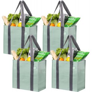 Lot de 4 Sacs d'épicerie et sacs de courses s avec poignées et fond rigide de taille compacte et pratique. Fourre-tout utilitaire pliable,durable et robuste (Vert Clair,Lot de 4) - Neuf