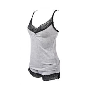 Pyjama Court Femme Twinday En Coton 27214 Gris - Neuf