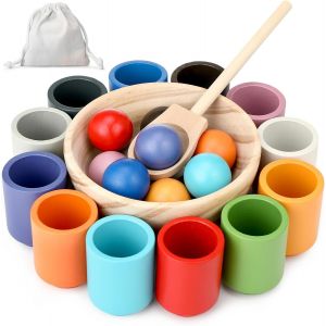 ChenQuanSarl-Jouet En Bois Montessori, Jouet Empilable En Bois, Jouet Montessori Jeu De Trieur, 12 Boules De 30 Mmpréscolaire Pour Le Tri Des Couleurs Et Le Comptage, Cadeau Pour Les 2 3 4 5 Ans - Neuf