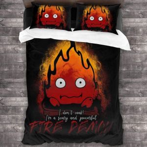 D&iquest;&iquest;Mon De Feu Calcifer Hurle Chateau En Mouvement Pi&iquest;&iquest;Ces Ensemble De Literie Housse De Couette D&iquest;&iquest;Coratif Pi&iquest;&iquest;Ces Ensemble De Literie Avec Taies D'oreiller - Neuf