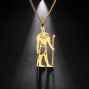 Collier Pendentif En Acier Inoxydable Talisman De Dieu Égyptien Pour Femmes/Hommes Sagesse Thot Ibis-Tête Amulette Bijoux Plaqués Or - Neuf