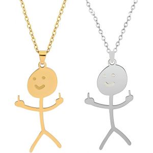 Trahoo-2 Pièces Colliers Pour Homme,Collier Geste,Colliers Pour Femme,Collier Pendentif Visage Souriant,Boucles D'oreilles Femme(Argent) - Neuf