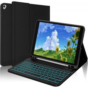 Étui Clavier Pour Ipad 10.2"" Ipad 9ème/8ème/7ème Génération - Ipad Air 3, Ipad Pro 10.5, Coque Clavier 7 Rétroéclairages Azerty Français Bluetooth Amovible Avec Fente Pour Stylo, Noir - Neuf