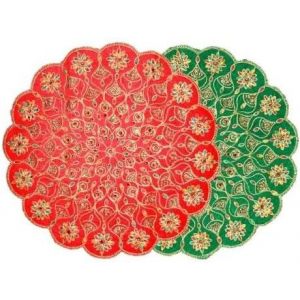 Sjzg-Lot De 2 Tapis Ronds Aasan En Velours Avec S&eacute;quence Pour D&eacute;coration Traditionnelle Indienne Traditionnelle Et Polyvalente (Taille : 27,9 X 27,9 Cm) (Rouge Et Vert) - Neuf
