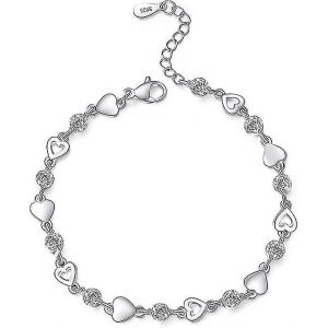 Bracelet En Argent Sterling Pour Femmes Bracelet Coeur En Argent 925 Délicat Diamant Cristal Brillant Bracelet Coeur D¿Amour Réglable Pour Femmes Filles - Neuf
