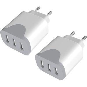 Usb Charger 2pack, Multiple Usb Socket 3 Ports Adapter Quick Charge Universal Sockets For Iphone 14/13/12/11 Pro Max Mini Se Xr Xs Max Samsung Galaxy S21 S20 A71 A51 Note 20 Xiaomi Plug Charger - Neuf
