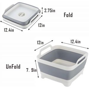 Blazeflux-Bassine Pliable Lavage Vaisselle Avec Bouchon Vidange 9l 2.4g Gris Economie Espace Cuisine - Neuf