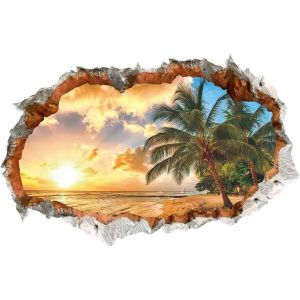 3D stickers muraux COUCHER de soleil (tirages tirages 60x90 cm) j'ai auto-adhésif sticker mural paysage de la plage de la mer de l'océan palmier je la décoration Salon - Neuf